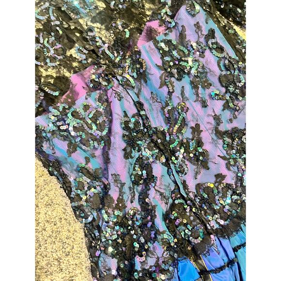 VINTAGE DESIGNER Sequin Lace Ball Gown, Mignon Ann Marie Gabalis‎ Blue Plaid - Picture 15 of 16